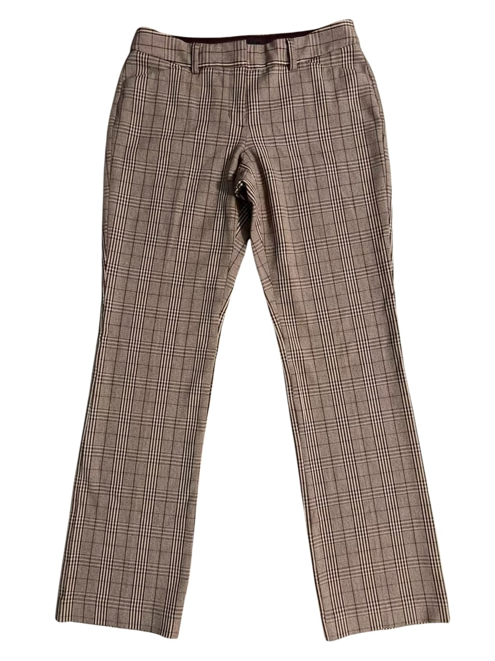 Express Editor Barely Boot Low Rise Stretch Plaid Dress Pants Burgundy Pink Sz 6